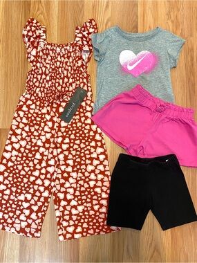 💘3T TODDLER GIRL BIKER SHORTS COTTON SHORTS ROMPER SUMMER BUNDLE NIKE HOT PINK